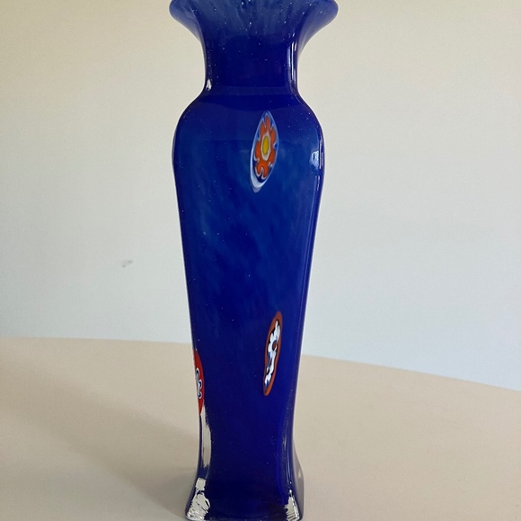 New Murano Blue and Orange Glass Art Vase - Picture 5 of 7